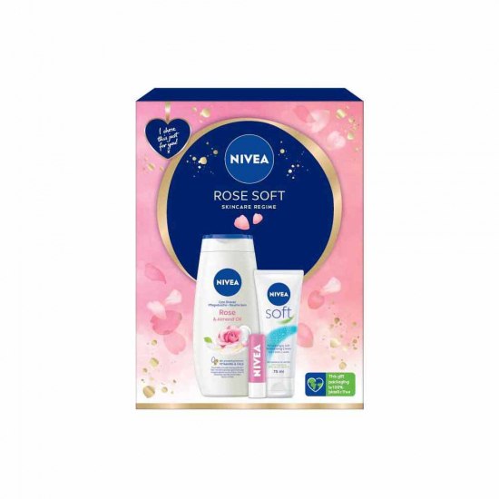 Nivea darčeková sada Rose Soft (SG 250ml+Krém na ruky 75ml+Balzam na pery)