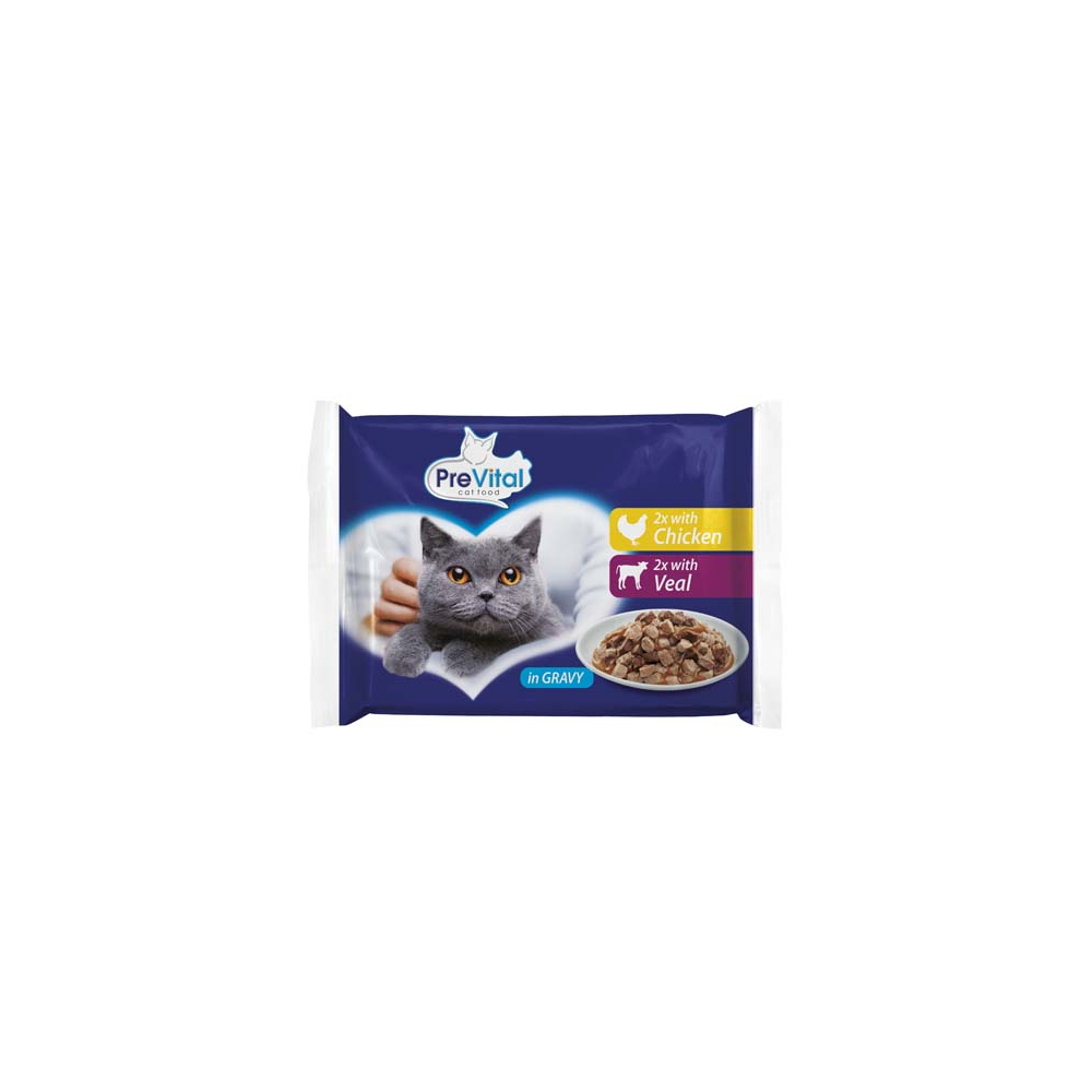 PreVital kapsička pre mačky 4x100g (2xkuracie,2xteľa)