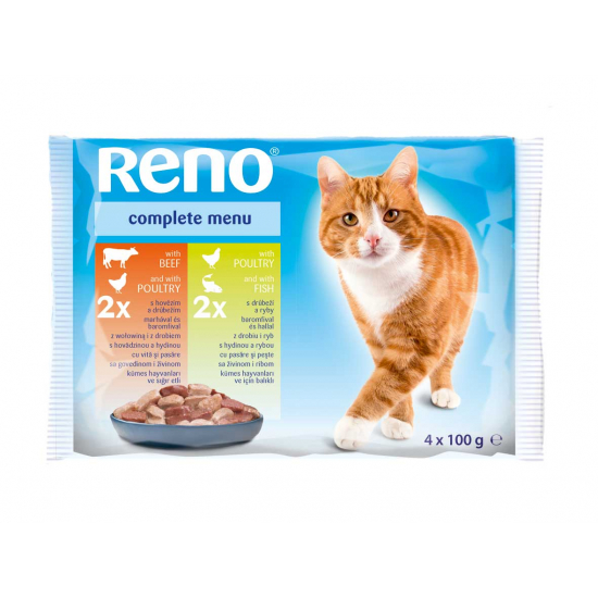 Reno Kapsičky pre mačky 4x100g (2xhydina, 2xhovädzí)
