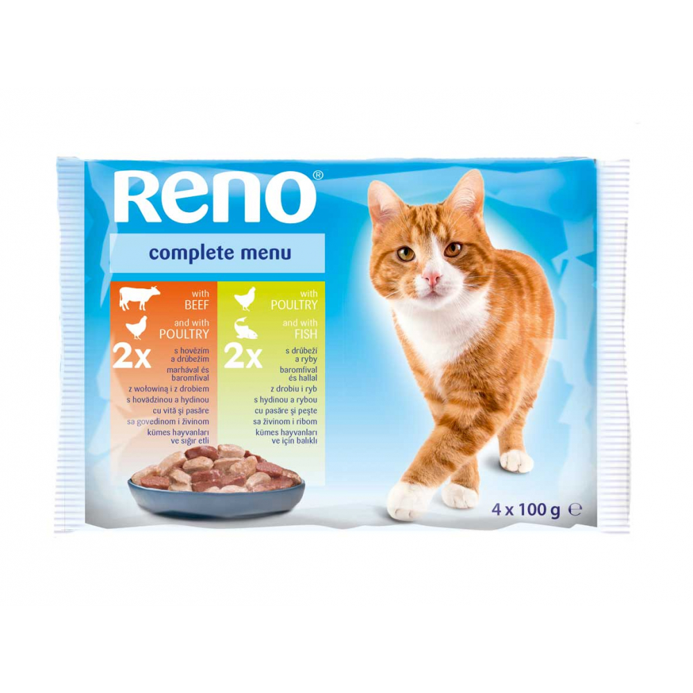 Reno Kapsičky pre mačky 4x100g (2xhyd+ryba, 2xhovä+hyd)