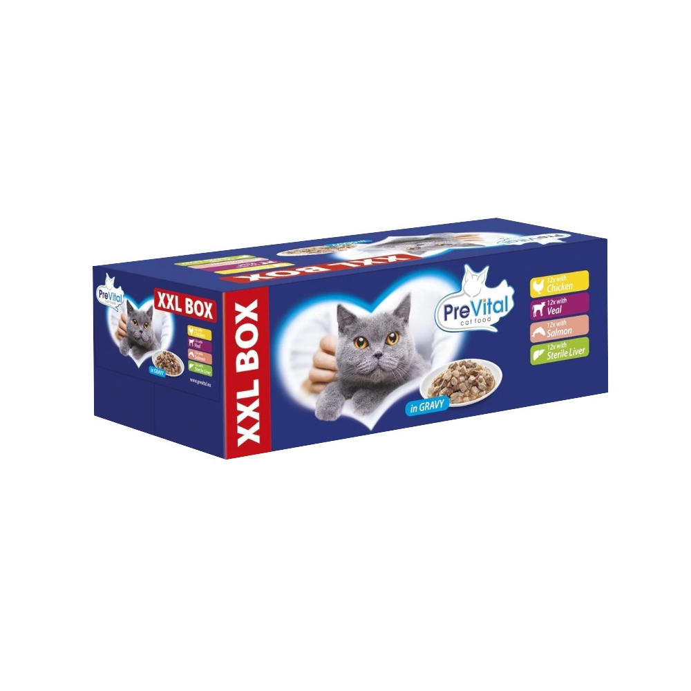PreVital kapsička pre mačky giga box 48x100g (mäso, ryba)