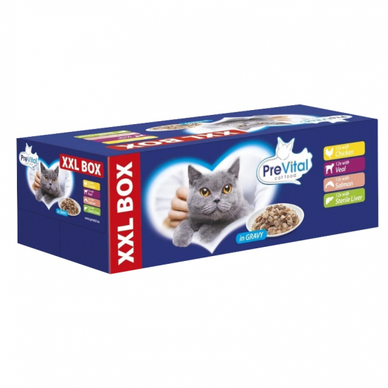 PreVital kapsička pre mačky giga box 48x100g (mäso, ryba)