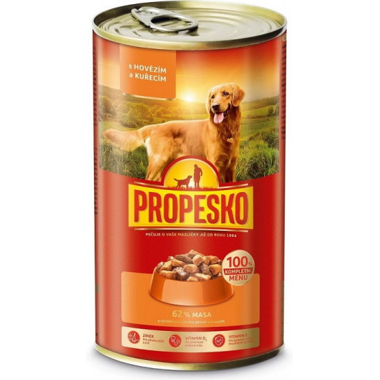Propesko konzerva pre psov 1240g hovädzia-kura