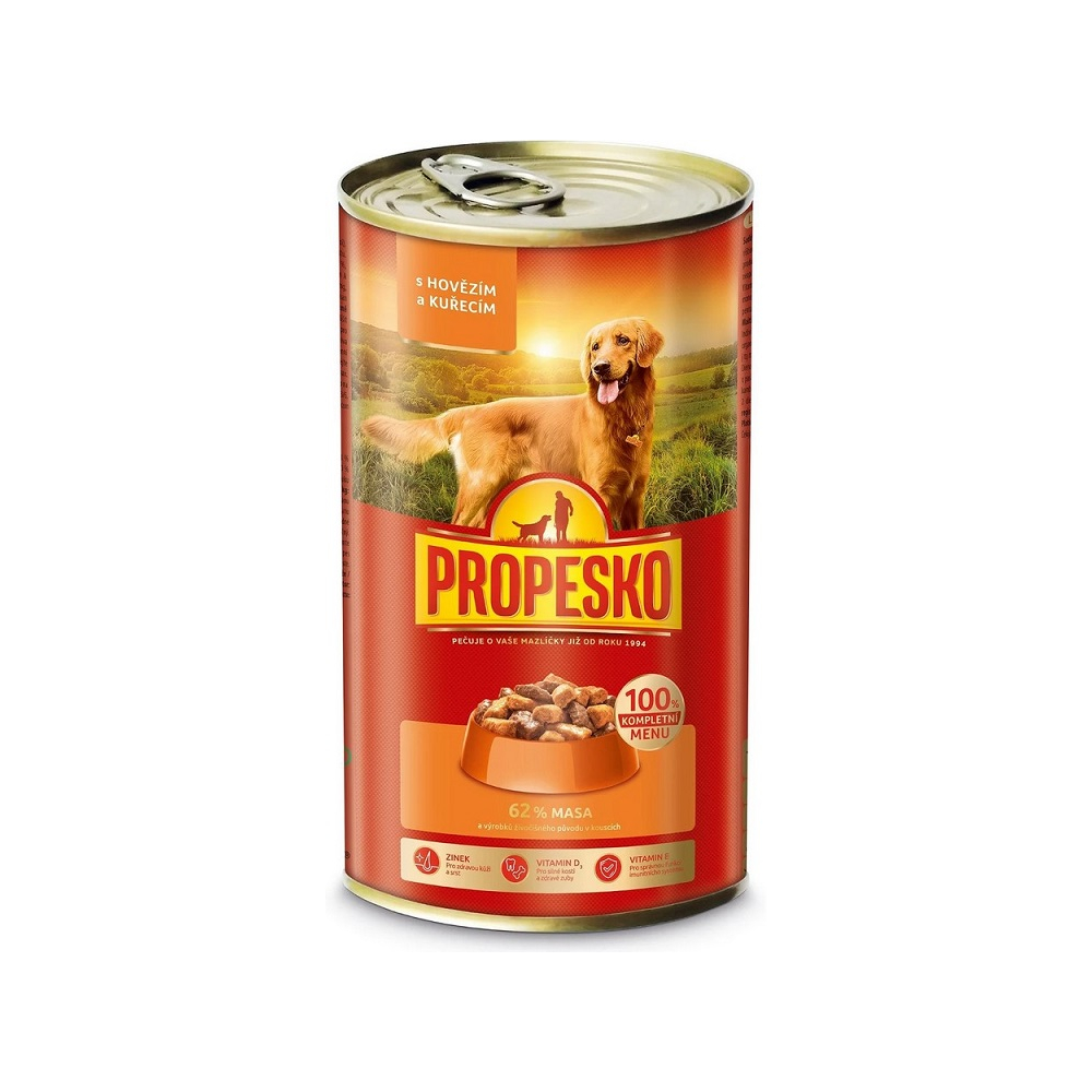Propesko konzerva pre psov 1240g hovädzia-kura
