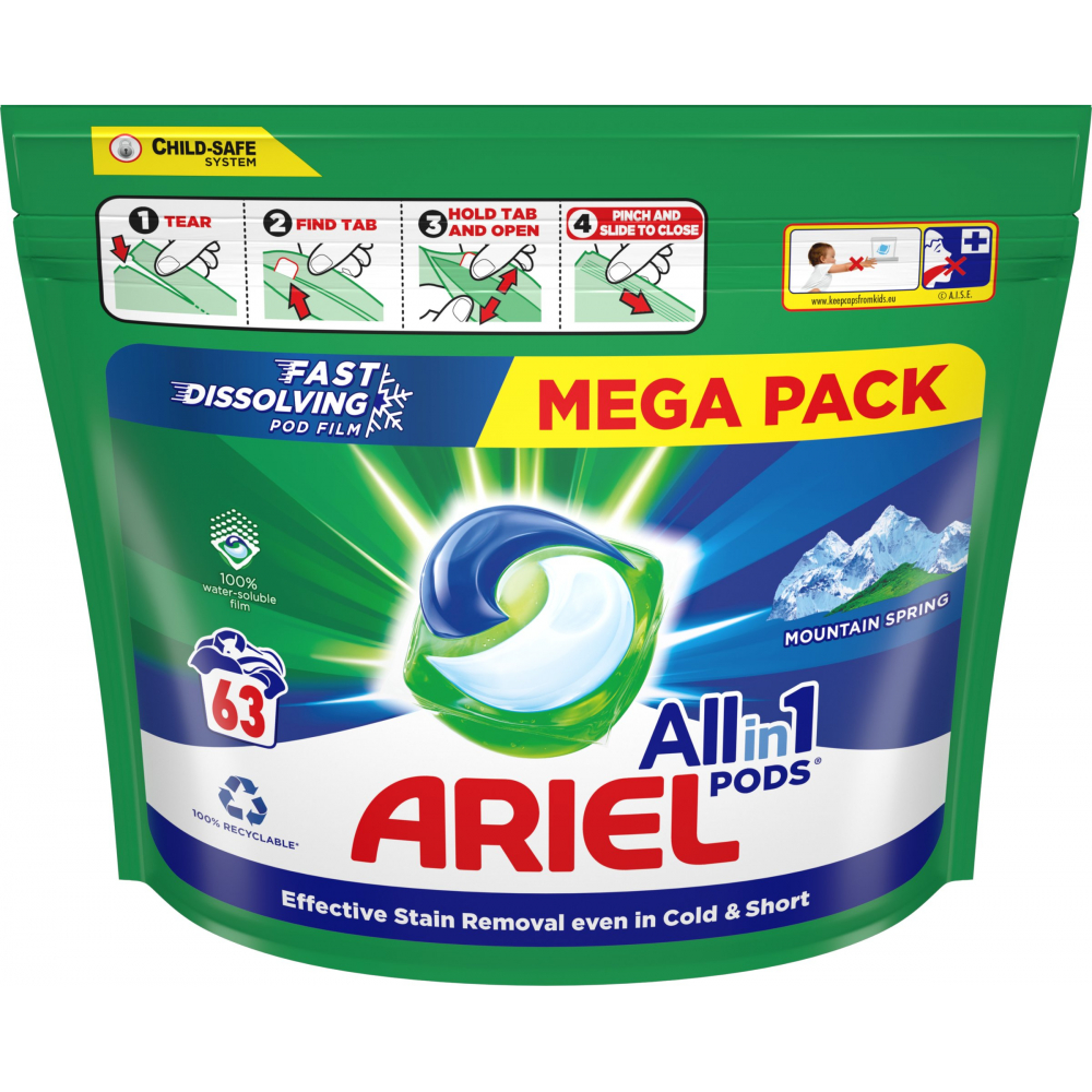 Ariel kapsule na pranie 63ks All in 1 Mountain Spring