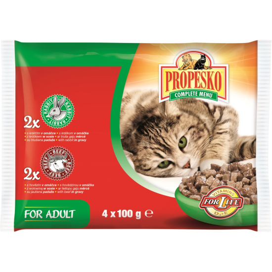 Propesko kapsičky pre mačky 40x100g/2xkrálik, 2xhovädzí
