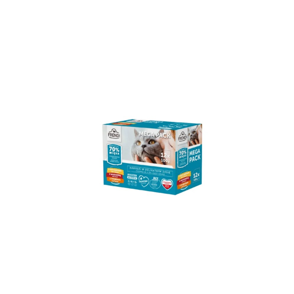 FRENDI kapsička pre mačky 12x100g hovädzina,morka,kura, 70% mäsa