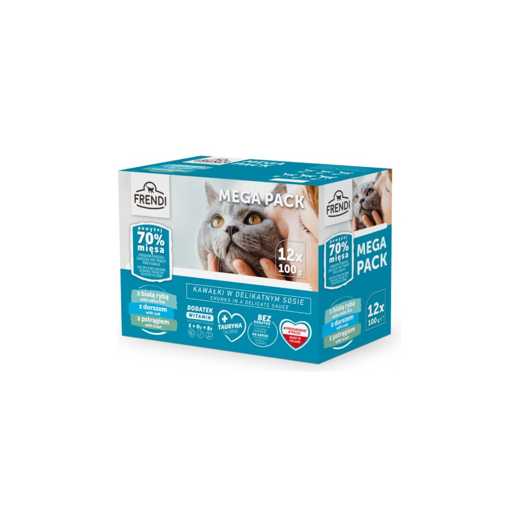 FRENDI kapsička pre mačky 12x100g treska,pstruh,biela ryba, 70%mäsa