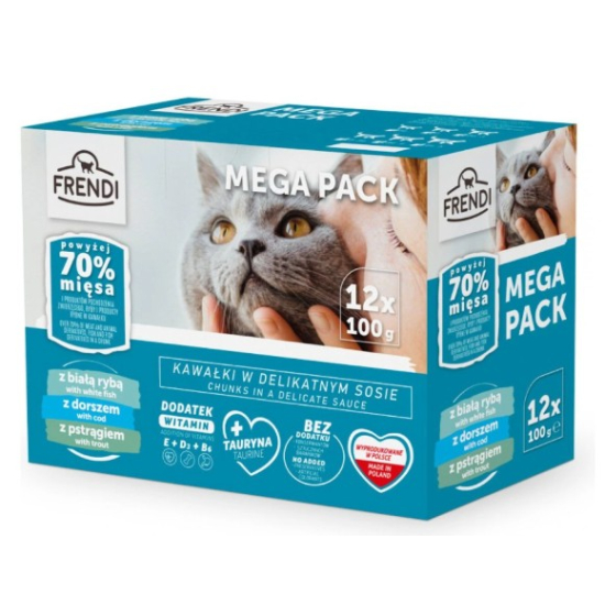 FRENDI kapsička pre mačky 12x100g treska,pstruh,biela ryba, 70%mäsa