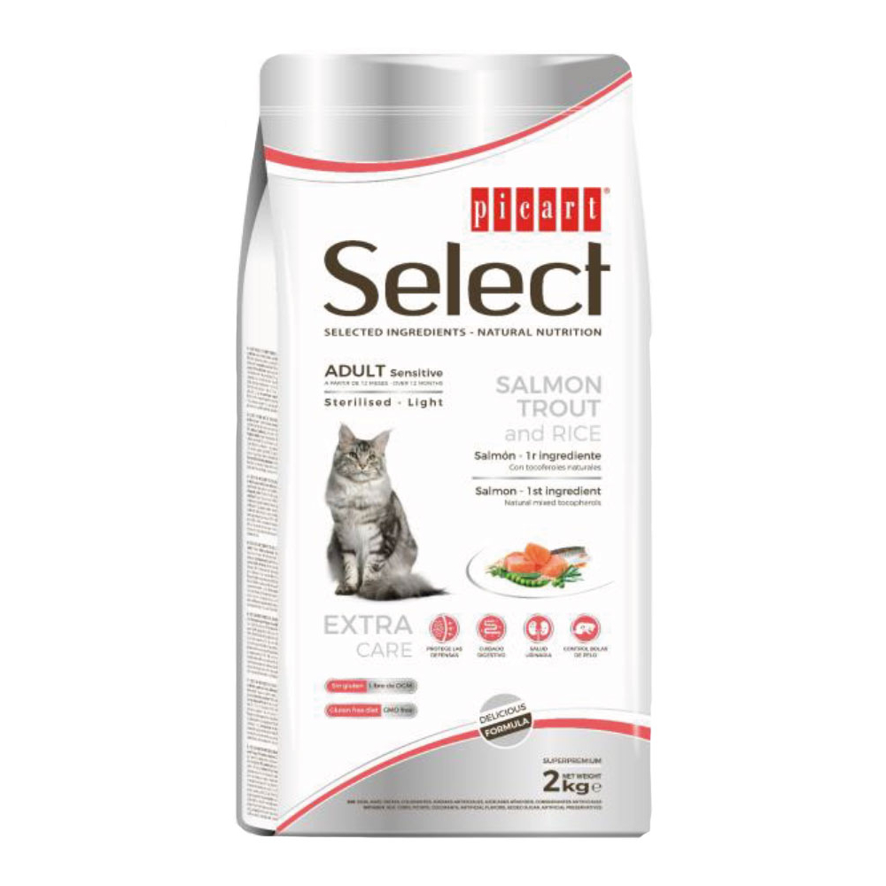 SELECT STERILIZED SENSITIVE krmivo pre mačky Losos+Ryža 2kg