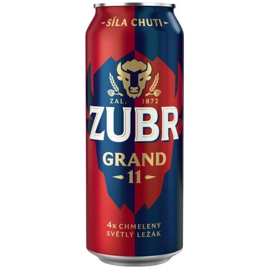ZUBR Grand 11, svetlé pivo 4,8% v plech. 0,5L