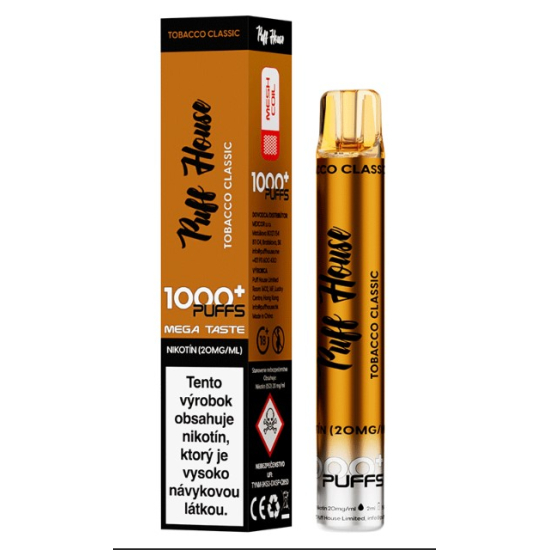 Puff House Jednorázová cigareta Tobacco Classic 20mg/ml 1000 Puffs
